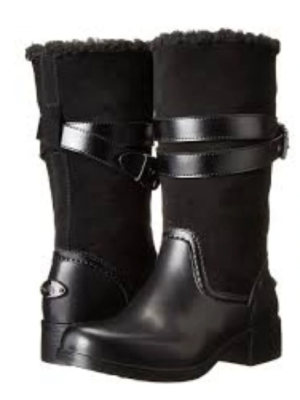 Coach Zena Black and Brown Winter Boots with Faux Fur Cuff Size 9